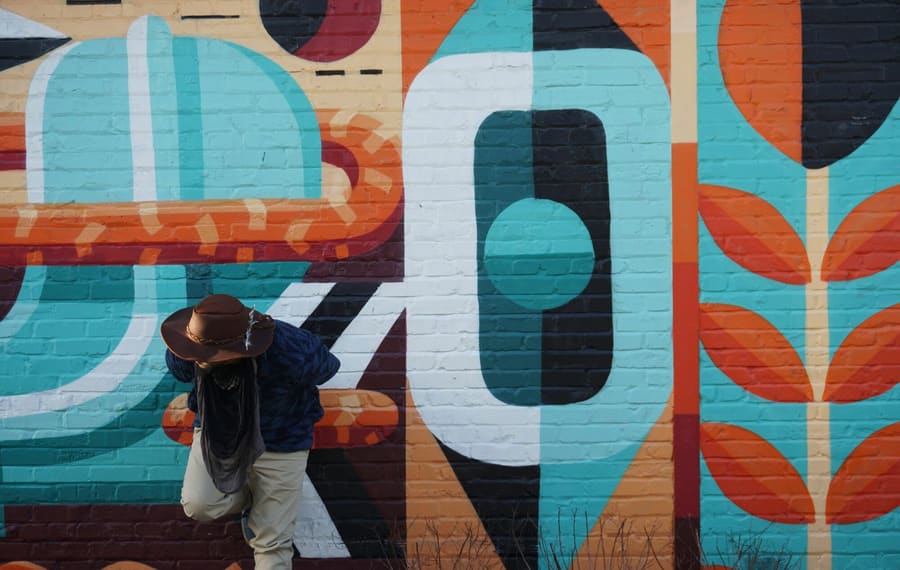 A colorful city mural