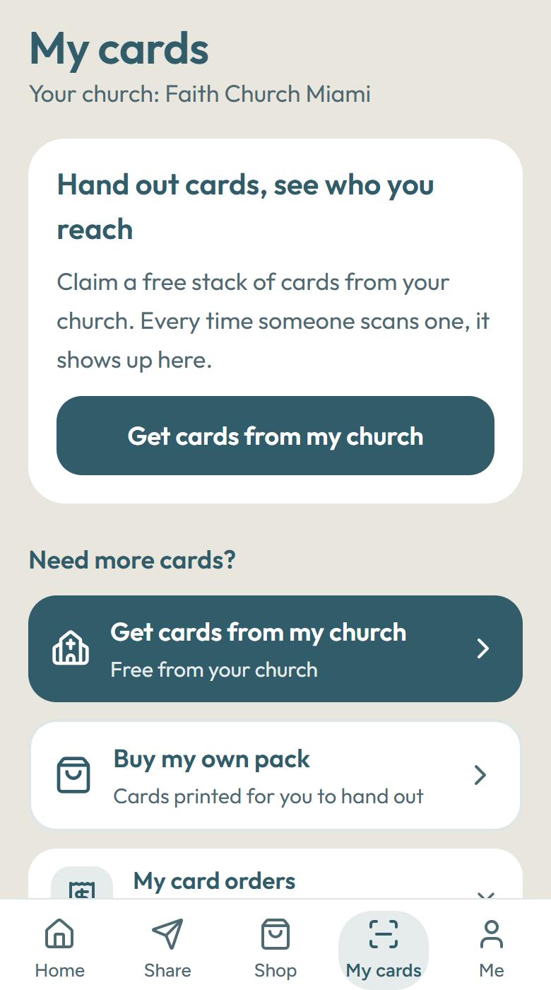My cards: get cards from your church or buy your own pack