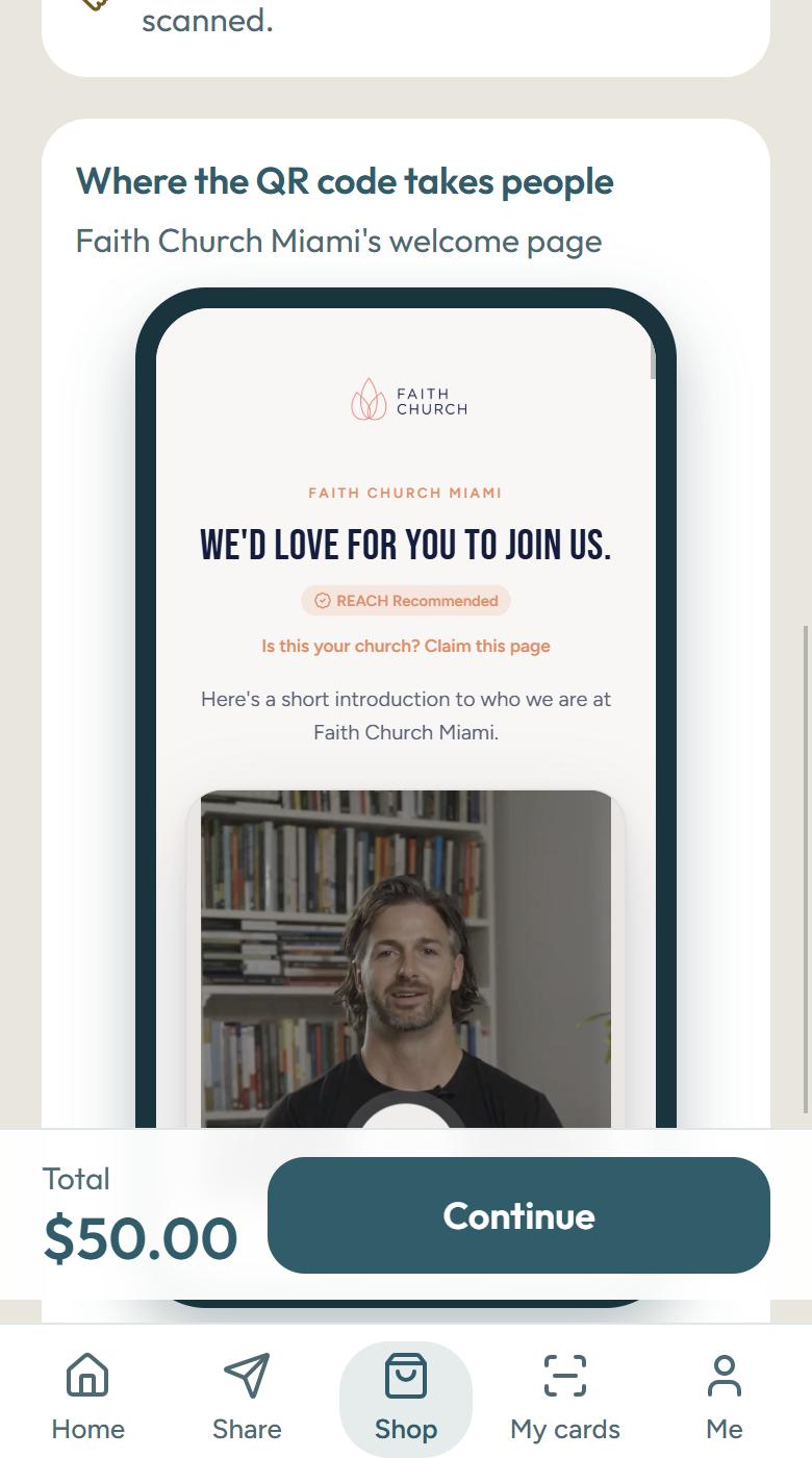 Where the QR code takes people: a preview of the church's welcome page
