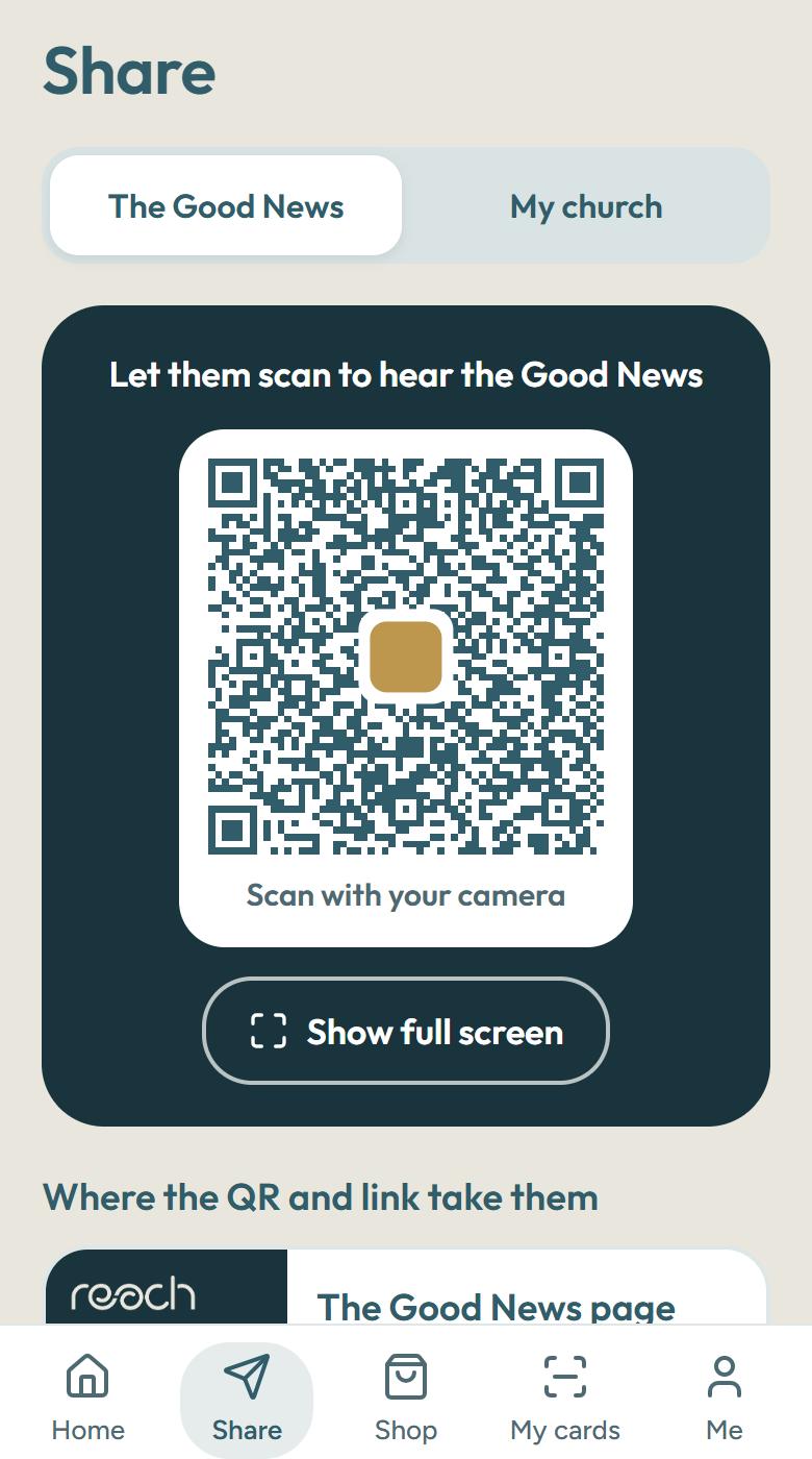 Share: a QR code that opens the Good News page